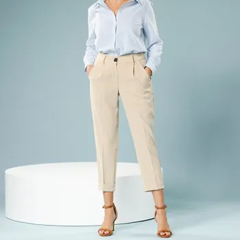 Dámské kalhoty Splývavé 7/8 kalhoty pro menší postavu písková 40