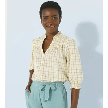 Dámská halenka Kostkovaná halenka s rukávy k loktům zelená 52