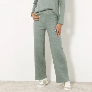 Dámské kalhoty Široké kalhoty s pružným pasem, 		z česaného úpletu khaki melír 38/40