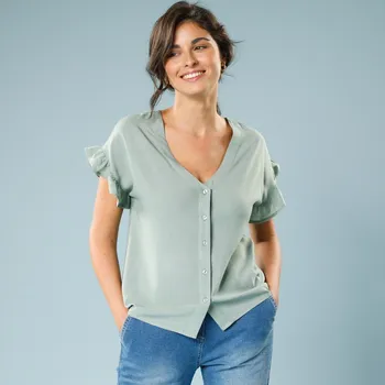 Dámská halenka Jednobarevná halenka, pro menší postavu šedozelená 50