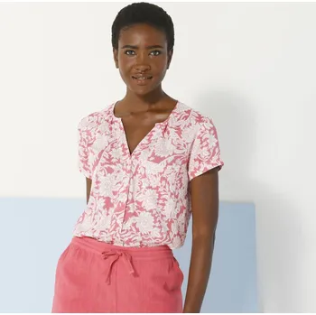 Halenka s krátkými rukávy a potiskem květin růžová/bílá 48