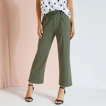 Dámské kalhoty Rovné zkrácené kalhoty, úplet Milano khaki 38