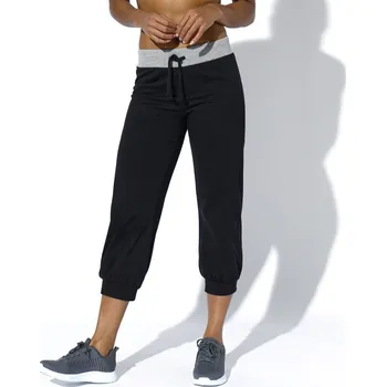 Dámské kalhoty 3/4 kalhoty z úpletu zakončené pružnými lemy černá/šedý melír 46/48