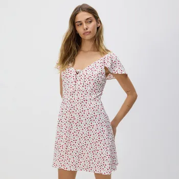 Dámské šaty Reserved - Mini šaty s vázáním - krémová - WP842-01X - WP842-01X-M