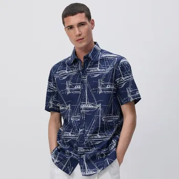 Pánská košile Reserved - Košile střihu regular s krátkými rukávy - tmavomodrá - 018EH-59P - 018EH-59P-XL