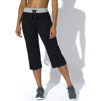 Dámské kalhoty 3/4 rovné kalhoty z úpletu černá/šedý melír 38/40