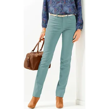 Rovné zeštíhlující kalhoty, menší postava šedozelená 52