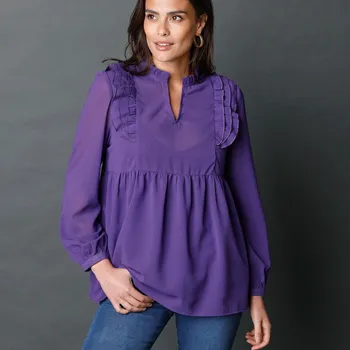 Dámská halenka Jednobarevná halenka s volány fialová 50