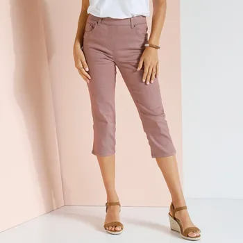 Dámské kalhoty Strečové 3/4 kalhoty v členitém střihu hnědošedá 50