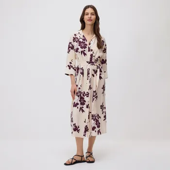 Dámské šaty Reserved - Košilové midi šaty s vázáním v pase - krémová - 223FH-01X - 223FH-01X-XS