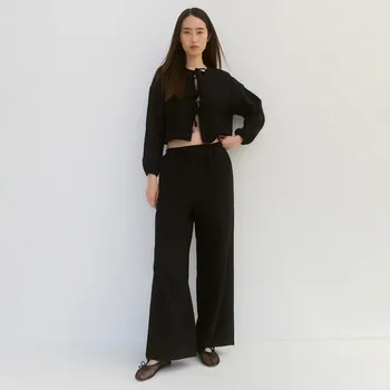 Reserved - Široké kalhoty z mušelínu - černý - YH525-99X - YH525-99X-XL