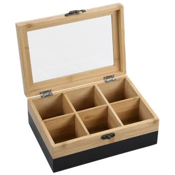 Konvice na čaj Kesper Bambusová čajová krabička se 6 přihrádkami, 21 x 15 x 8 cm, černá