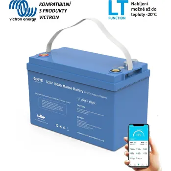 Trakční baterie Baterie LiFePO4 12,8V 100Ah, 1280Wh, bluetooth smart BMS, funkce ohřevu, IP67, možnost propojení s Victron Cerbo GX, CAN/RS485 com port, Lithium-železo-fosfátová baterie (Náhrada za trakční baterie, lithiová baterie, smart BMS, LiFePO4 baterie, solární)