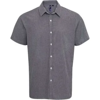 Pánská košile Premier Men's Short Sleeve Gingham Cotton Microcheck Shirt, černá (Black)