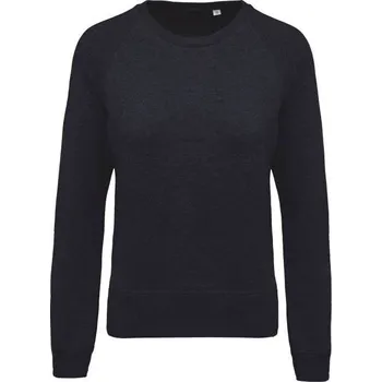 Dámská mikina Kariban Ladies’ Organic Cotton Crew Neck Raglan Sleeve Sweatshirt mikina, modrá (Heather Sport Dark Navy)