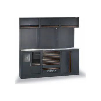 Ponk profi 2m šedý s děrovaným panelem a skříňkami Beta Sestava díle