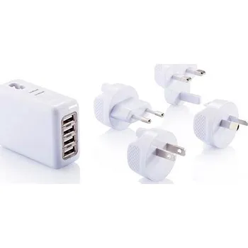 vypínač a zásuvka Cestovní zástrčka se 4&nbsp;USB porty, bílá, bílá
