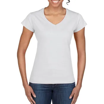 Gildan Softstyle® Ladies' V-neck T-shirt, bílá (White)