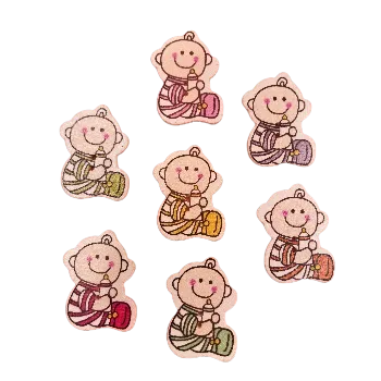 Knoflík Knoflík dřevěný - miminko s lahví (2,5 x 3,0 cm), Barva: Růžová