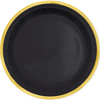 Talíř Papírový talíř černý Classic Gold 18 cm, 6 ks