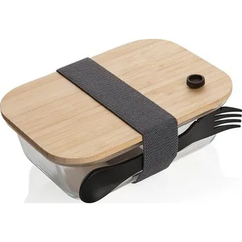 Dóza na potraviny Skleněná krabička na jídlo s bambusovým víkem, průhledné, transparentní