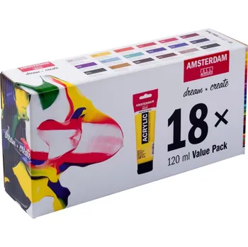 Speciální výtvarná barva AMSTERDAM sada akrylových barev Standard series 18 x 120 ml