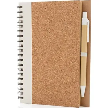 Blok Korkový poznámkový blok s kroužkovou vazbou a perem, bílá, bílá