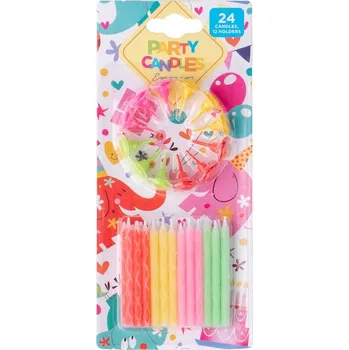 Svíčka Mix barevných dortových svíček 24 ks + spirálové svícny 12 ks
