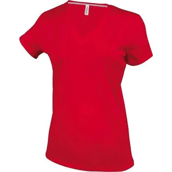 Dámské tričko Kariban Ladies' Short-sleeved V-neck T-shirt, červená (Cherry Red)