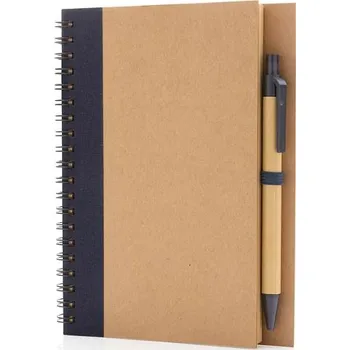 Zápisník Kraftový poznámkový blok s kroužkovou vazbou a perem, modrá, modrá