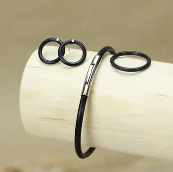 Sada simply černá - připínací Velikost náramku: 14 cm, Velikost Prstýnku: XS - 52 mm, Barva ocelových komponentů: stříbrná