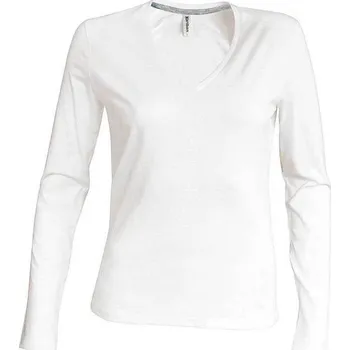 Dámské tričko Kariban Ladies' Long-sleeved V-neck T-shirt, bílá (White)