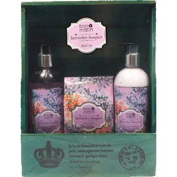 Sprchový gel Bon Matin set koupelový dřevěná polička (sprchový gel+mýdlo+tělové mléko)