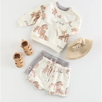 Reserved - Bavlněná mikina s potiskem a postranními pruhy - tělová - 528CJ-02X - 528CJ-02X-68