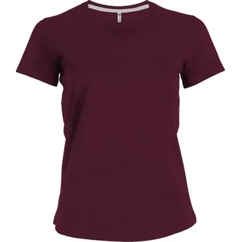 Kariban Ladies' Short-sleeved V-neck T-shirt, červená (Maroon)