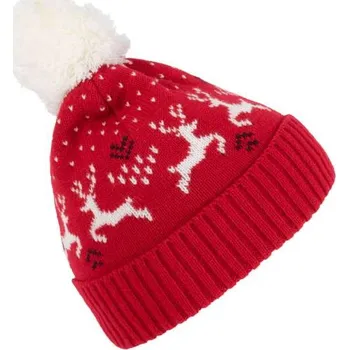 Čepice K-up Winter Beanie With Reindeer Design, červená (Cherry Red)