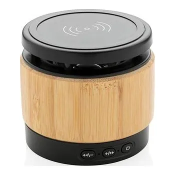 Bluetooth reproduktor Bambusový bezdrátový reproduktor a nabíječka, hnědá