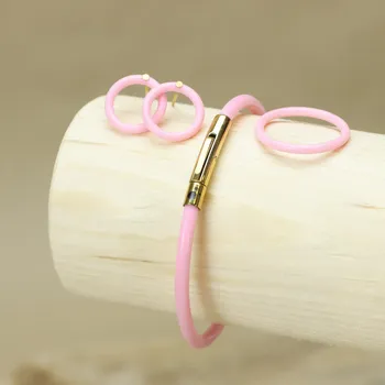 Sada simply růžová - připínací Velikost náramku: 19 cm, Velikost Prstýnku: XS - 52 mm, Barva ocelových komponentů: stříbrná