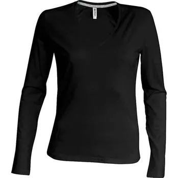 Dámské tričko Kariban Ladies' Long-sleeved V-neck T-shirt, černá (Black)