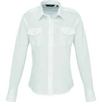 Premier Women's Long Sleeve Pilot Shirt, bílá (White)