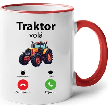Keramický hrnek Traktor volá, Barva Červená, Velikost 330 ml, Canvas Keramický hrnek s barevným uchem Bezvatriko.cz 2890