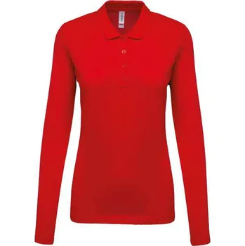 Dámské tričko Kariban Ladies’ Long-sleeved PiquÉ Polo Shirt, červená (Cherry Red)