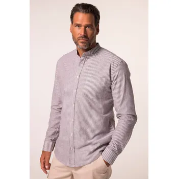 Pánská košile JP1880, Plus size Pruhovaná košile JP1880, lněná směs, dlouhé rukávy, stojáček, Modern střih, do 8XL pro plnoštíhlé nadměrná velikost, 839719117-1457, hnědý, L, Plus size oblečení, Oblečení pro vysoké muže, Nadměrné velikosti, Oblečení pro plnoštíhlé.