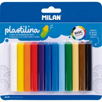 Modelovací hmota Plastelína MILAN 12 tyčinek v základních barvách 140 g