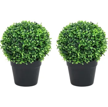 umělá květina vidaXL Umělé zimostrázy ve tvaru koule 2 ks s květináči zelené 37 cm [336518]