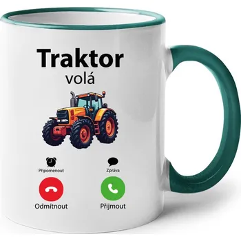 Keramický hrnek Traktor volá, Barva Zelená, Velikost 330 ml, Canvas Keramický hrnek s barevným uchem Bezvatriko.cz 2890