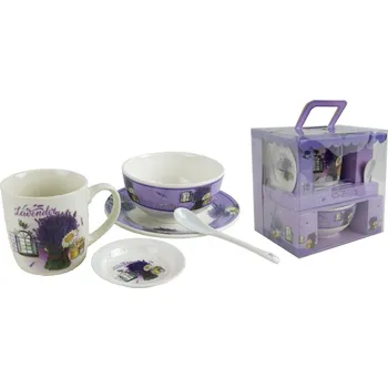 PROHOME - Hrnek, lžička a miska Levandule