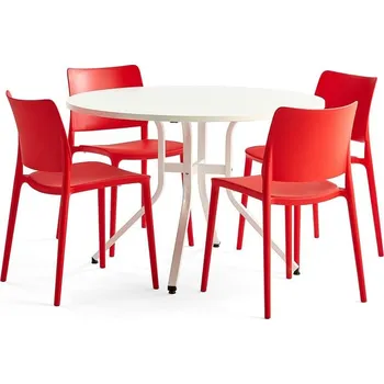 Jídelní set Sestava Various + Rio, 1 stůl a 4 červené židle