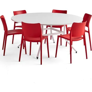 Jídelní set Nábytková sestava Various + Rio, 1 stůl a 6 červených židlí