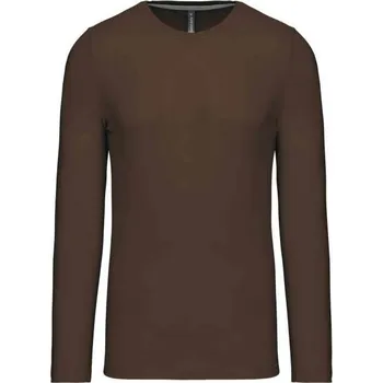 Pánské tričko Kariban Men's Long-sleeved Crew Neck T-shirt, hnědá (Dark Chocolate)